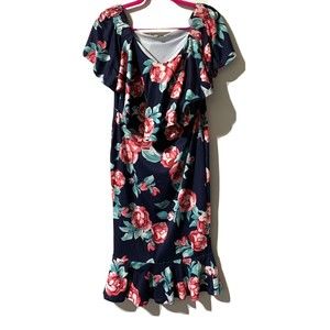 Kimi + Kai Women's Kathryn Maternity Dress Size S Flounce Hidden Nursing Panels